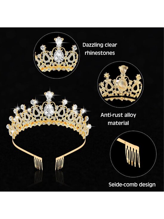 9 Pcs Crystal Tiaras & Crowns Set - Rhinestone Hair Accessories for Weddings main image 3